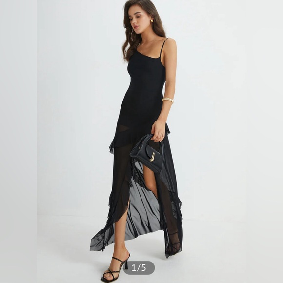 Commense Asymmetrical Ruffle Net Long Dress - Picture 2 of 3
